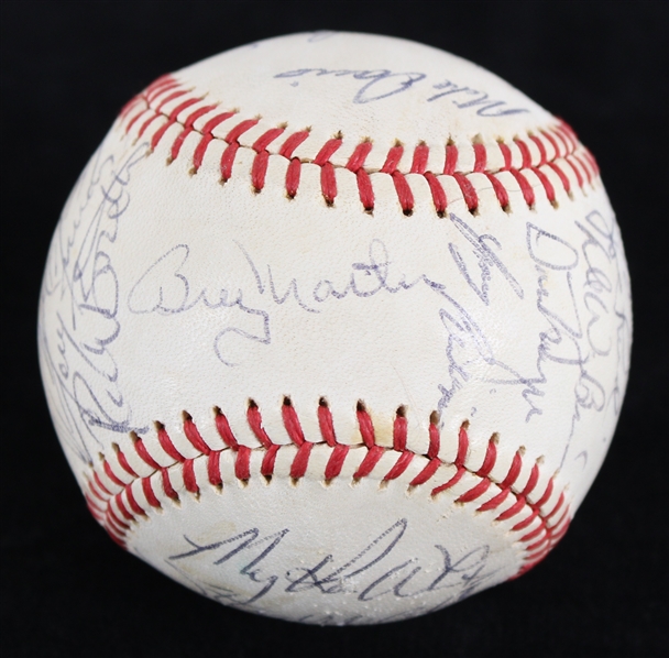 1982 Oakland Athletics Team Signed OAL MacPhail Baseball w/ Billy Martin, Clete Boyer, & More (JSA)