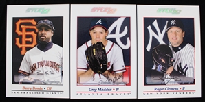 2001 Greg Maddux Barry Bonds Roger Clemens Signed Donruss Studio Private Signings Oversize Baseball Trading Cards - Lot of 3