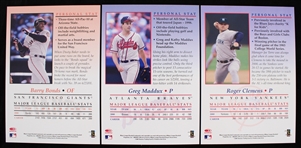 2001 Greg Maddux Barry Bonds Roger Clemens Signed Donruss Studio Private Signings Oversize Baseball Trading Cards - Lot of 3