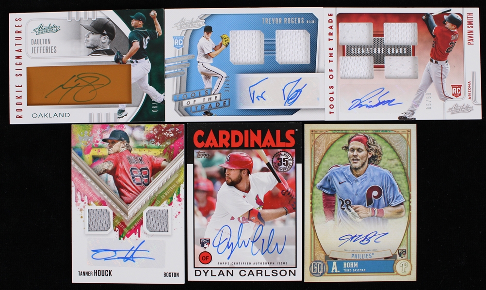 2020s Signed Insert Baseball Trading Cards - Lot of 6 w/ 3 Jersey Cards Including Tanner Houck, Trevor Rogers & Pavin Smith