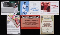 2020's Signed Insert Baseball Trading Cards - Lot of 6 w/ 3 Jersey Cards Including Tanner Houck, Trevor Rogers & Pavin Smith