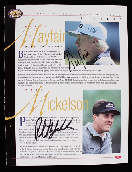 2000s Phil Mickelson Billy Mayfair Signed Advil Western Open Program Page (JSA)