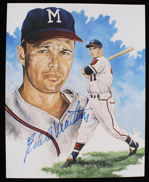 1990s Eddie Mathews Milwaukee Braves Signed 8" x 10" Art Print (JSA)
