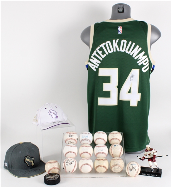 1970s-2000s Signed Baseball Basketball & Hockey Collection - Lot of 19 w/ Greg Maddux, Bud Selig, Donte DiVincenzo, Curtis Joseph & More