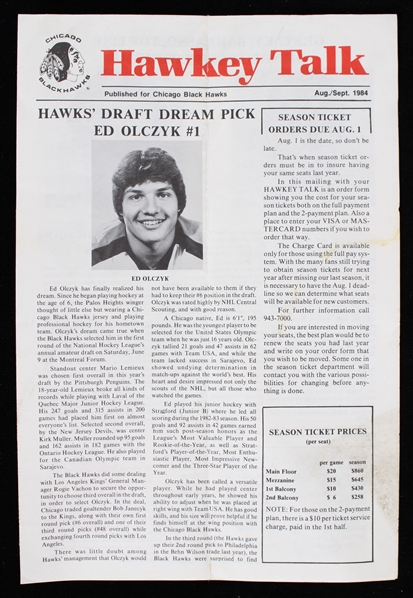 1984 Chicago Blackhawks Hawkey Talk Pamphlet 