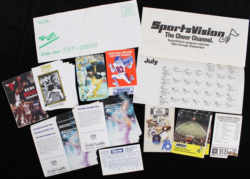 1982-83 Milwaukee Brewers Chicago Bulls Chicago Bears and More Pocket Schedules and Chicago Aces Ticket Form and a SportsVision Program Calendar (Lot of 35)