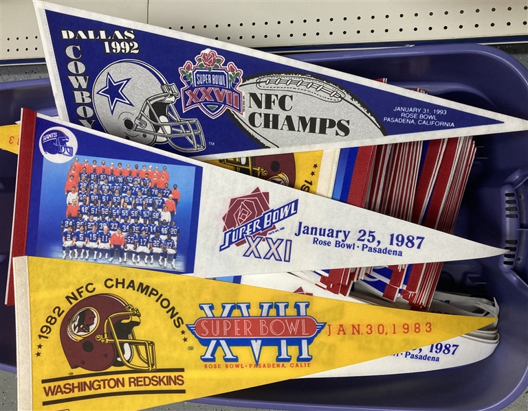 1980s-90s Cowboys, Redskins, Giants Super Bowl Full Size Pennants (Lot of 250+)