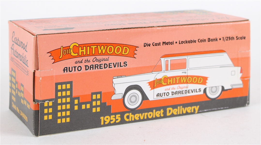 1990s Joie Chitwood and The Original Auto Daredevils MIB 1955 Chevrolet Delivery Truck Coin Bank