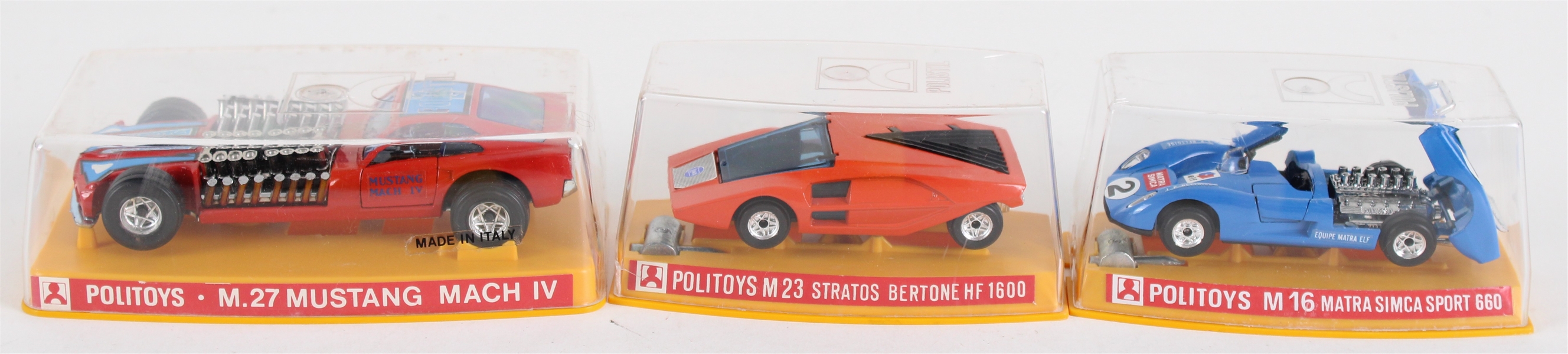1970s Politoys Scale Model Cars w/ Display Cases - Lot of 3