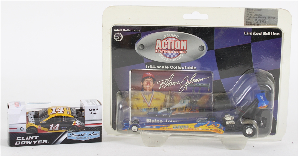 1996-2005 Blaine Johnson & Clint Bowyer MOC Scale Model Dragster & Stock Car - Lot of 2