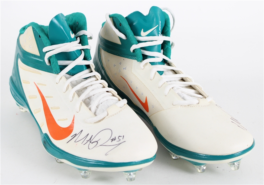 2012 Mike Pouncey Miami Dolphins Signed Game Worn Nike Cleats (MEARS LOA) *Full JSA Letter*