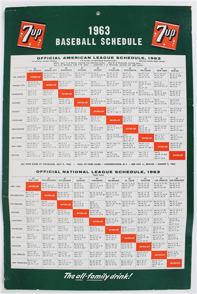 1963 American & National League 7up 13x20 Baseball Schedule 