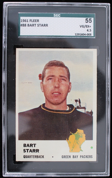 1961 Bart Starr Green Bay Packers Fleer Trading Card #88 (SGC 4.5 VG-EX+)