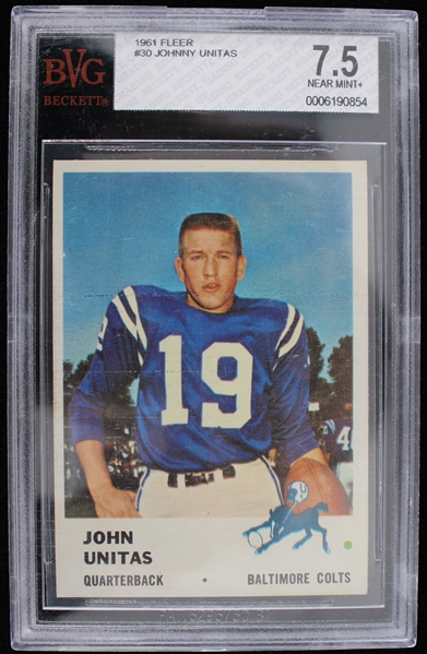 1961 Johnny Unitas Baltimore Colts Fleer Trading Card #30 (Beckett 7.5 NM+)