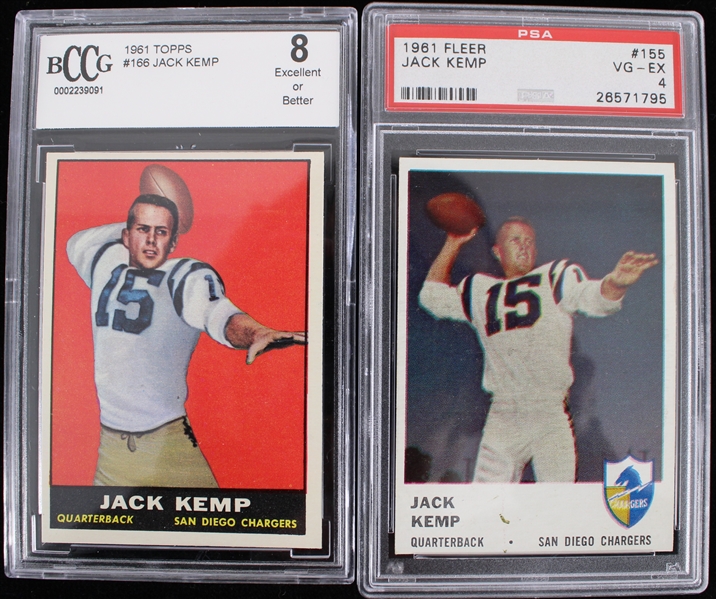 1961 Jack Kemp San Diego Chargers Topps #155 and Fleer #166 Trading Cards (Beckett and PSA Slabbed) (Lot of 2)