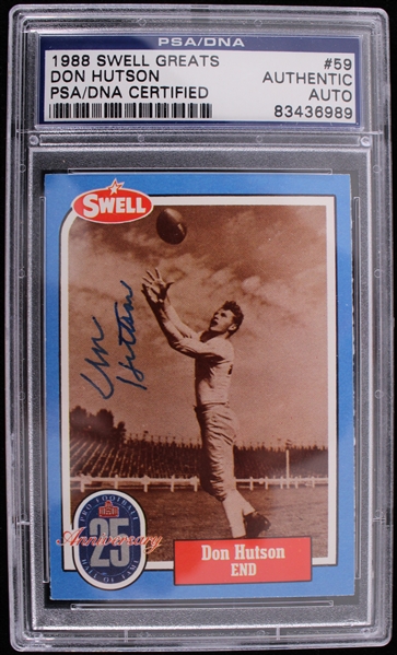 1988 Don Hutson (d.1997) Green Bay Packers Autographed Swell Trading Card #59 (PSA Slabbed)
