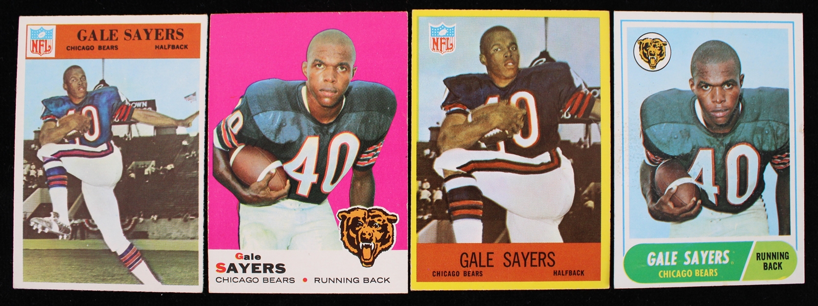 1966-69 Gale Sayers Chicago Bears Topps Trading Cards (1966 Topps Rookie Card #38) (Lot of 4)