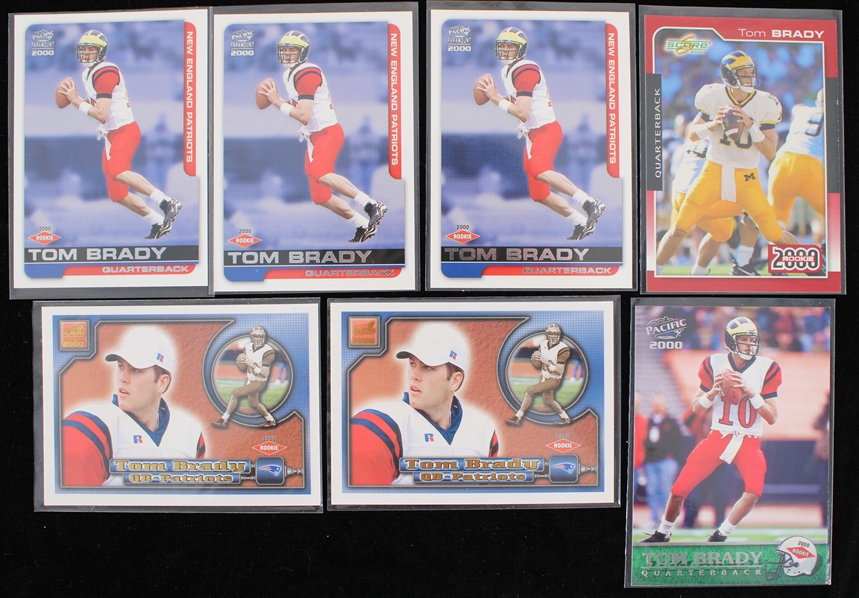 2000 Tom Brady New England Patroits Score Pacific and Aurora Trading Cards (Rookie Cards) (Lot of 7)