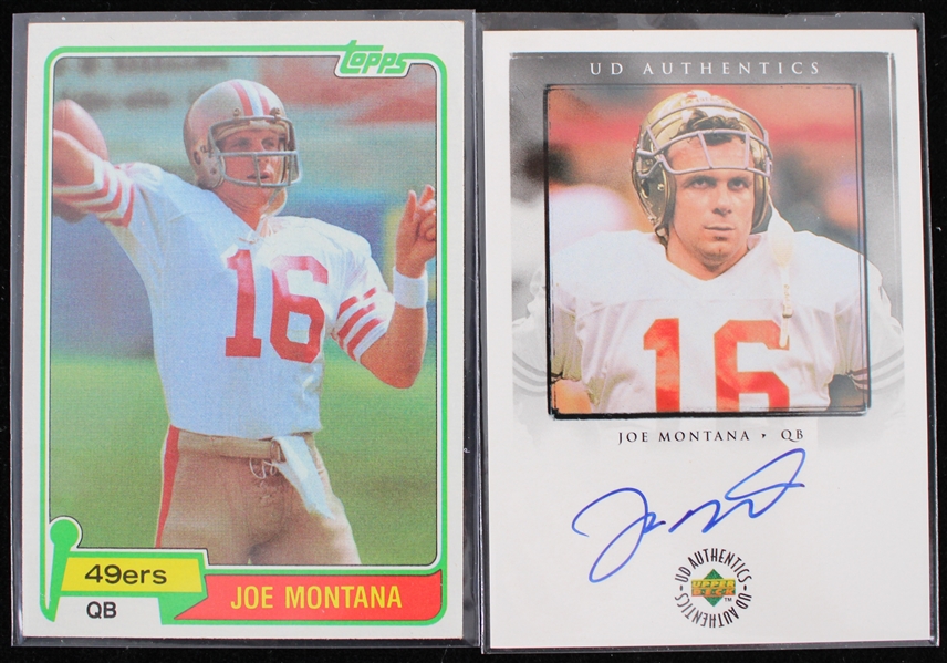 1981-98 Joe Montana 49ers Topps and Signed Upper Deck SP Authentic Trading Cards (Topps Rookie Card) (Lot of 2)