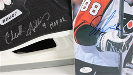 2000 Hockey Signed Collection - Lot of 4 w/ Clark Gillies Skate, John LeClair Jersey, Ryan Miller Jersey & Eric Lindros Beckett Monthly (JSA)