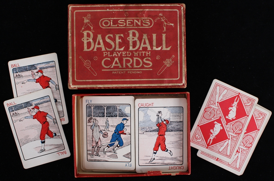 1922 Olsens Baseball Played With Cards Game w/ 59 Playing Cards in Original Box with Partial Instructions