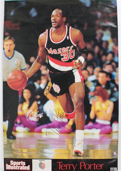 1985-95 Terry Porter Portland Trail Blazers 23x35 Signed Poster (JSA) 