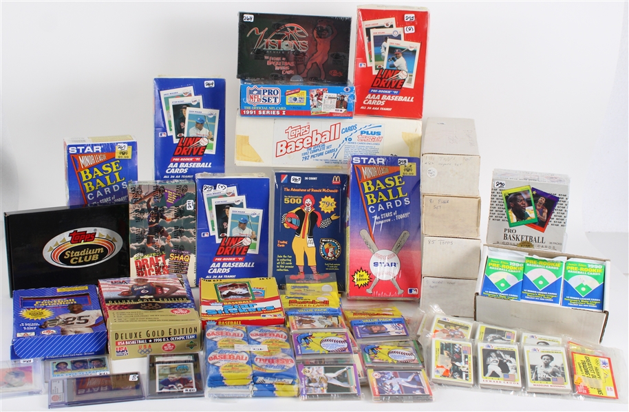 1980s-90s Baseball Football Basketball Sports Trading Cards MASSIVE Collection - Lot of Thousands w/ Complete Sets, Unopened Packs, Hobby Boxes & More