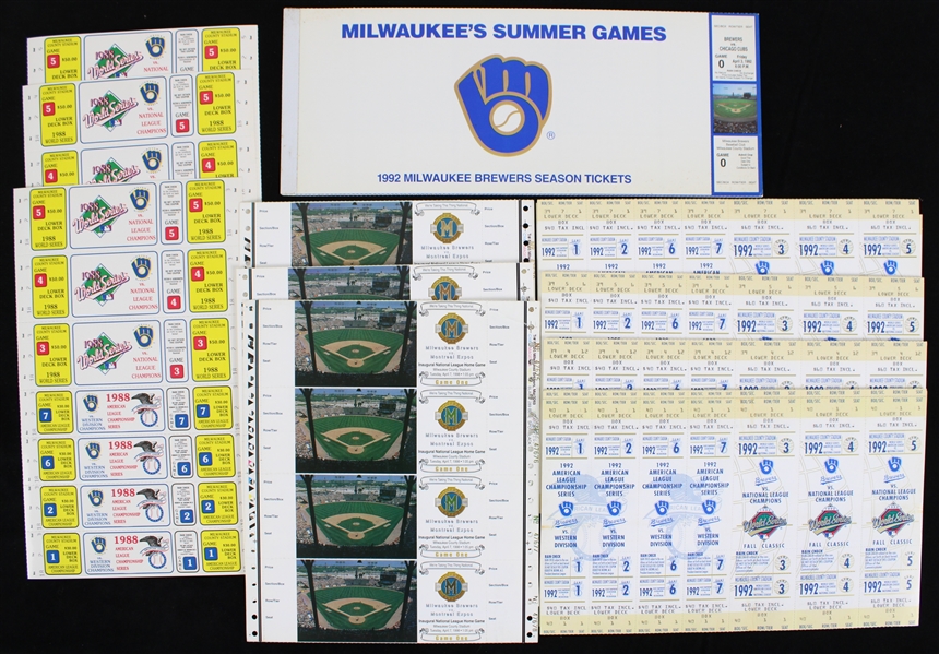 1988-98 Milwaukee Brewers Ticket Collection Featuring Robin Younts 3,000th Hit, Postseason Ghost Strips & More (Lot of 34)