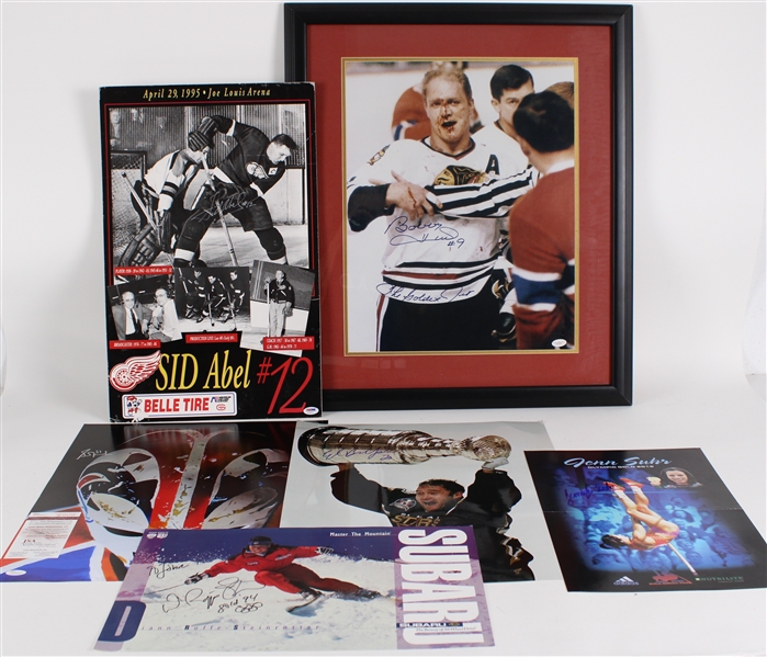 1990s-2000s Hockey & Olympics Signed Framed & Oversize Photo Collection - Lot of 7 w/ Bobby Hull, Sid Abel, Ed Balfour, Grant Fuhr & More (JSA)