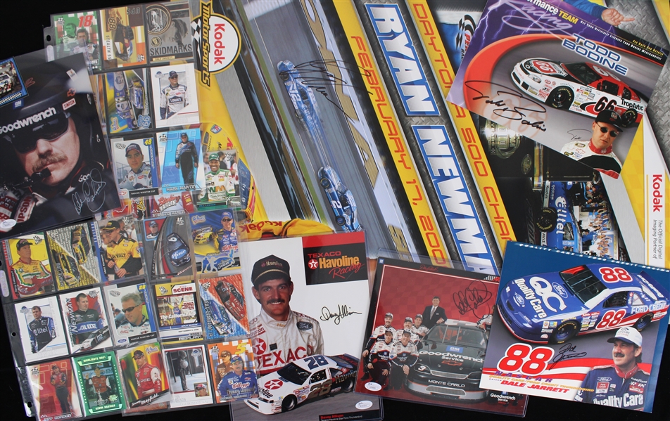 2000s Auto Racing Sponsor Flats & Trading Card Collection - Lot of 37 w/ 7 Signed Including Dale Earnhardt, Alan Kulwicki & More (JSA)