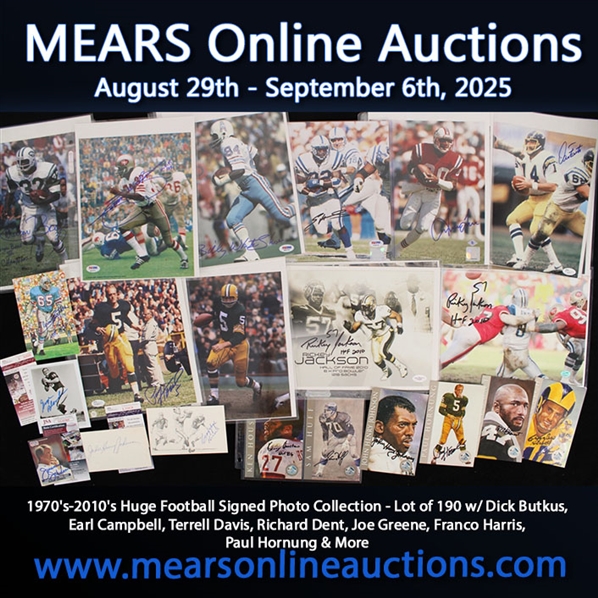 1970s-2010s Huge Football Signed Photo Collection - Lot of 190 w/ Dick Butkus, Earl Campbell, Terrell Davis, Richard Dent, Joe Greene, Franco Harris, Paul Hornung & More
