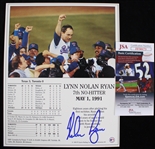 1991 Nolan Ryan Texas Rangers Autographed 8"x10" 7th No-Hitter Color Photo *JSA*