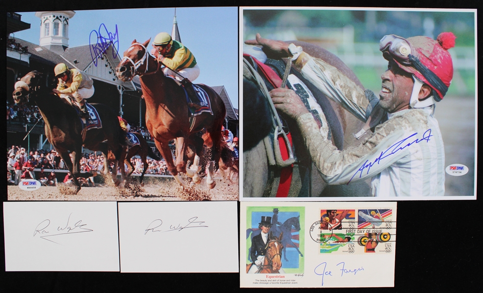 1970s-90s Angel Cordero Ron Waples Joe Fargis & More Horse Jockeys Signed Index Cards, Envelope, 8x10 Photos (Lot of 5)