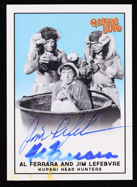 1964-67 Al Ferrara & Jim Lefebvre LA Dodgers Kupaki Head Hunters Gilligans Island Signed 2.5"x3.5" Card (JSA)
