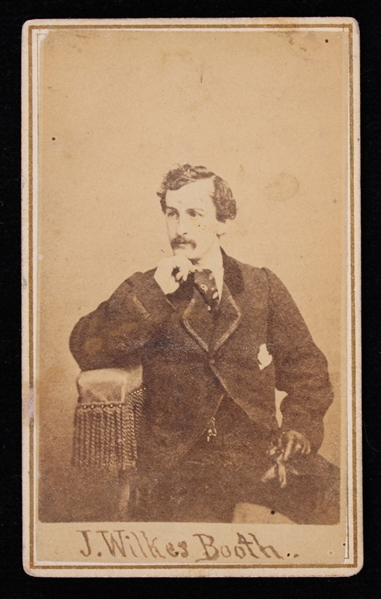 1862-71 John Wilkes Booth 2.5"x4" CDV B&W Photo 1 cent Internal Revenue Stamp and Taylor and Bacon Print on Back