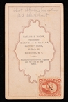 1862-71 John Wilkes Booth 2.5x4 CDV B&W Photo 1 cent Internal Revenue Stamp and Taylor and Bacon Print on Back