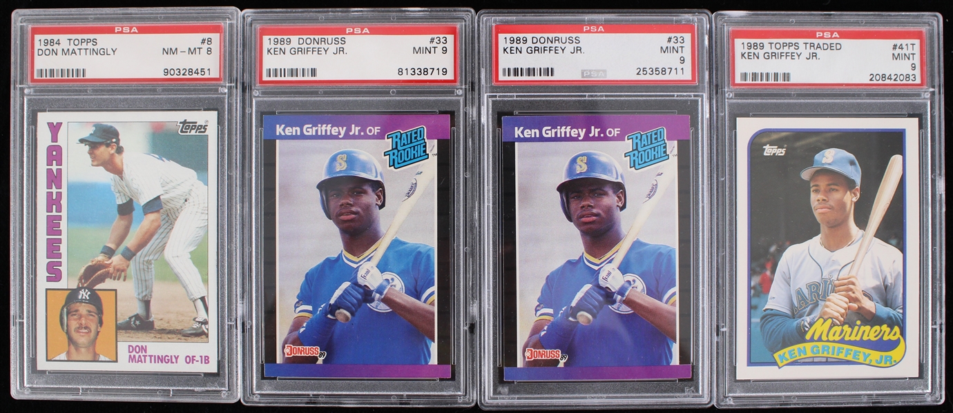 1984-89 Don Mattingly New York Yankees and Ken Griffey Jr. Seattle Mariner Trading Cards (PSA Slabbed) (Lot of 4)