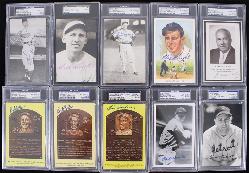 1910s-2003 Harry Hooper Boston Red Sox, Bob Feller, Lou Boudreau Signed Postcards & more (PSA Slabbed) (Lot of 19)