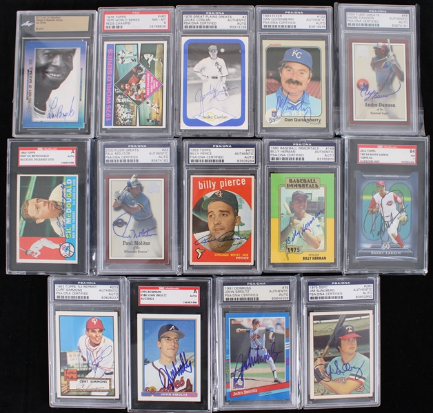 1959-2011 Billy Pierce, Paul Molitor, John Smoltz and More Signed Trading Cards (PSA Slabbed) (Lot of 14)