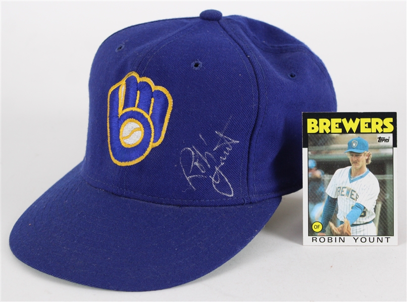 1993 Robin Yount Milwaukee Brewers Signed Game Worn Cap (MEARS LOA / JSA)
