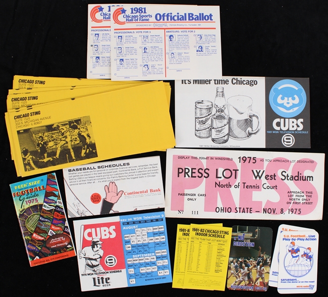 1969-82 Chicago White Sox Chicago Cubs and More Pocket Schedules and Chicago Sports Ballots and a Ohio State Press Parking Pass (Lot of 23)