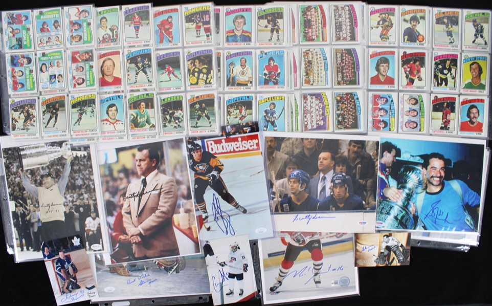 1970s-2000s Hockey Memorabilia Collection - Lot of 65 w/ 1975 Complete Topps Set (x6 PSA Slabbed), 1976 Near Complete Topps Set, Signed Photos, & More