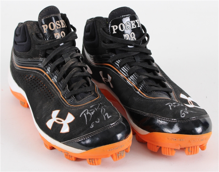 2012 Buster Posey San Francisco Giants Signed Under Armour Game Worn Cleats (MEARS LOA  & PSA/DNA) NL MVP & World Series Champions Season