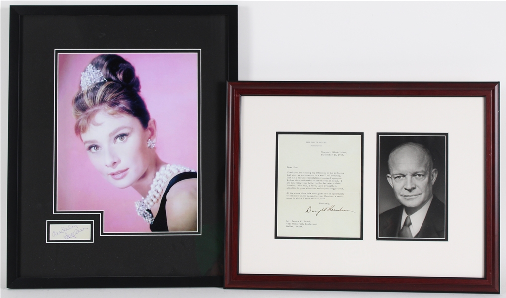 1950s Audrey Hepburn & Dwight Eisenhower Signed 17x21 Framed Photo & Letter (Lot of 2)(JSA)