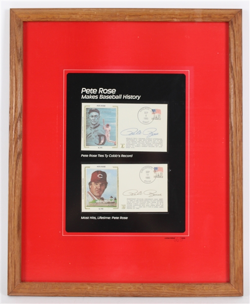 1985 Pete Rose Makes History Signed 18x22 Framed LE Envelopes (JSA)