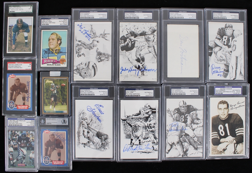 1970s-2010s Football Signed Trading Cards & Postcards - Lot of 25 Slabbed w/ Dan Fouts, Mark Gastineau, Deacon Jones, Merlin Olsen, Gale Sayers, & More