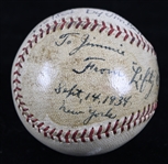 1934 Lefty O'Doul New York Giants Signed & Inscribed Game Used ONL Heydler Home Run Baseball (MEARS LOA) *PSA/DNA & JSA*