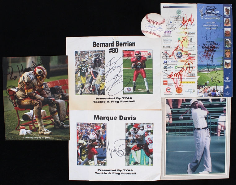 1980s-2000s Baseball Football Golf Hockey Signed Collection - Lot of 6 w/ Pete Rose Signed Baseball, Wayne Gretzky / Sterling Sharpe Signed Photo Folder, & More (JSA)