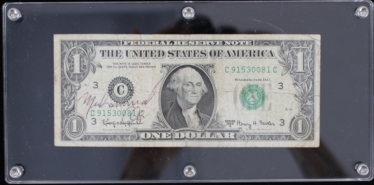 1963-81 Muhammad Ali (d.2016) Signed $1 Bill and 8"x10" B&W Photo *JSA*
