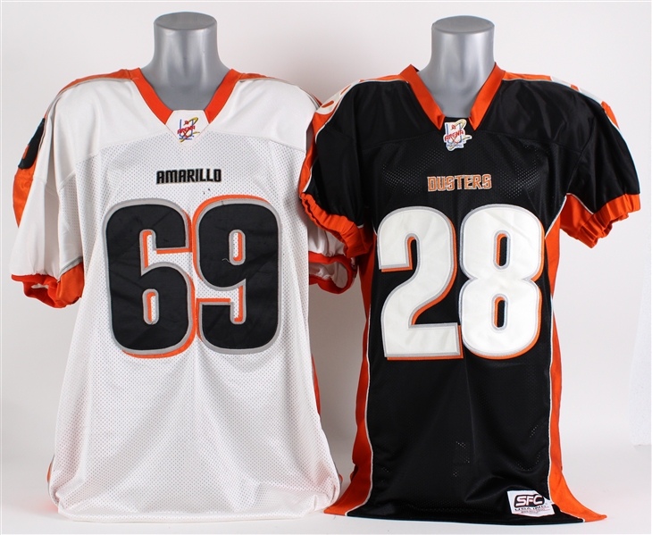 2003-05 Amarillo Dusters AF2 Arena Football League Jerseys - Lot of 2 w/ #28 Russell and #69 Roberts (MEARS LOA)